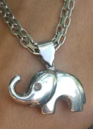 "слон" серебряная большая подвеска