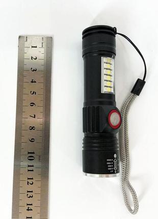 Кишеньковий ліхтар із usb зарядкою sy-1903c-p50+smd+rgb alarm / ліхтарик світлодіодний для туриста / потужний акумуляторний dg-4922 фото