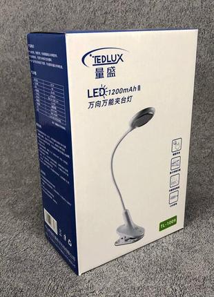 Настольная аккумуляторная лампа светильник tedlux tl-1009 led на гибкой ножке bj-961 и прищепке6 фото