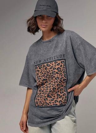 Футболка oversize варьонка , рванка з  потертостями washed effect “leo”5 фото