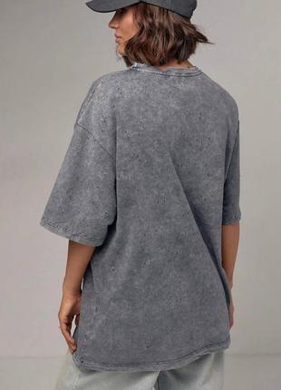 Футболка oversize варьонка , рванка з  потертостями washed effect “leo”4 фото