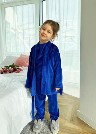Велюровая пижама с халатом, велюровый домашний костюм2 фото