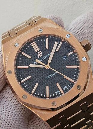 Швейцарський годинник audemars piguet royal oak extra-thin gold black1 фото