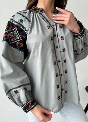 Колоритна сорочка вишиванка, українська вишиванка з орнаментами, етно рубашка з вишивкою3 фото