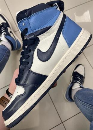 Кроссовки nike air jordan 1 (blue / white) (топ качество)2 фото