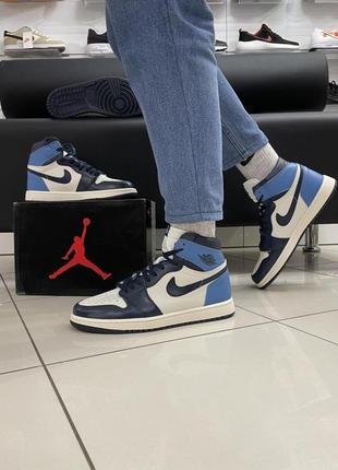 Кроссовки nike air jordan 1 (blue / white) (топ качество)5 фото