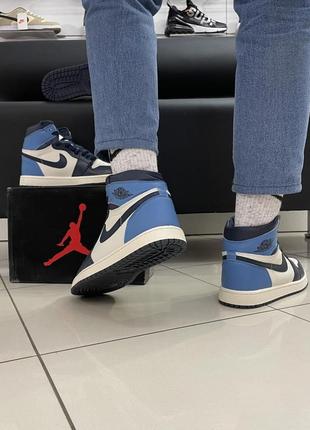 Кроссовки nike air jordan 1 (blue / white) (топ качество)8 фото