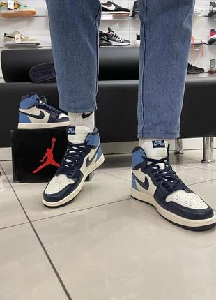 Кроссовки nike air jordan 1 (blue / white) (топ качество)6 фото