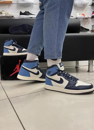 Кроссовки nike air jordan 1 (blue / white) (топ качество)10 фото