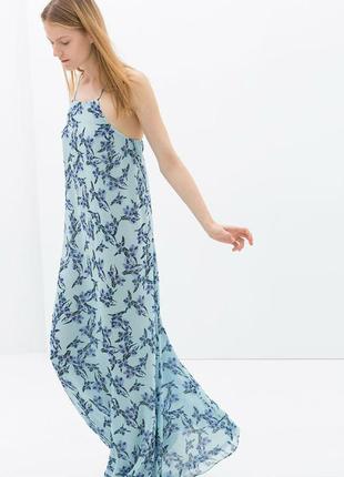 Платье сарафан летний макси в пол длинный в цветочный принт zara шнуровка завязками шифон шифоновый1 фото