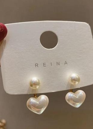 Стильні трендові милі сережки сердечка перлини3 фото
