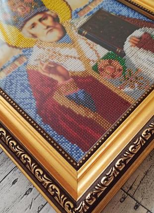 Картина ікона вишита бісером святий миколай2 фото