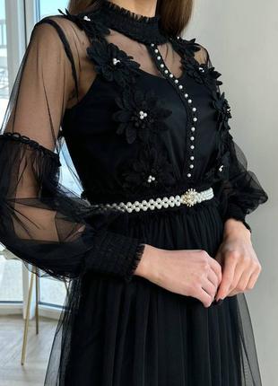 Роскошное платье, р.уни 42-44, полупрозрачная сетка, черный9 фото