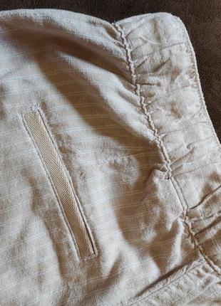 Брюки льняные полосатые, бежевые льняные брюки в белую полоску10 фото