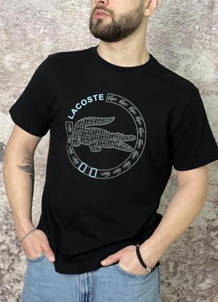 Футболка lacoste чорна (лого з блакитним)