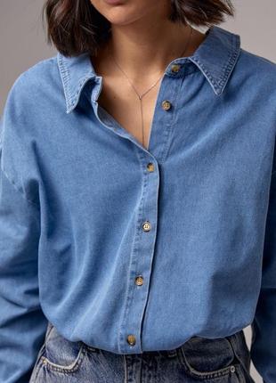 Джинсова сорочка жіноча на ґудзиках1 фото