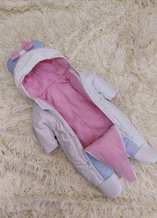 Зимовий комплект для новонароджених дівчаток 56-62 розмір, принт ведмежатко, білий з блакитним4 фото