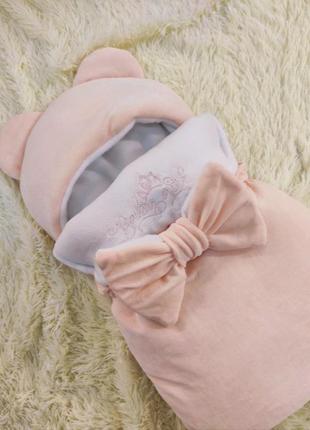 Велюровый конверт спальник для новорожденных, персиковый3 фото
