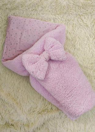 Зимний меховой конверт тедди на хлопковой подкладке для новорожденных, розовый