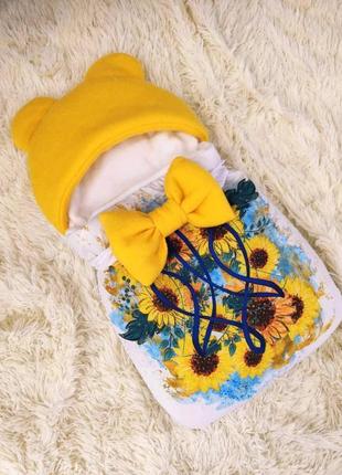 Патріотичний конверт спальник для новонароджених на виписку, принт герб україни