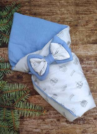 Летний конверт из муслина для новорожденных мальчиков, голубой с белым