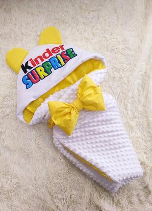 Летний конверт одеяло с принтом киндер для новорожденных, белый с желтым