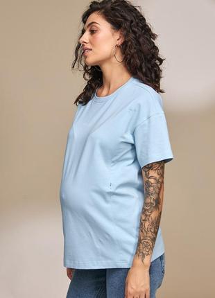 Стильна трикотажна футболка для вагітних та годування muse блакитна3 фото