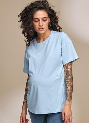 Стильна трикотажна футболка для вагітних та годування muse блакитна2 фото
