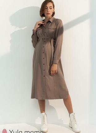 Платье - рубашка для беременных и кормящих из плотного штапеля sabrina бежевое