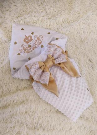 Демисезонный плюшевый конверт для малышей, вышивка вензеля, белый