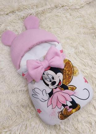 Спальник - конверт для новорожденных девочек, принт минни, розовый