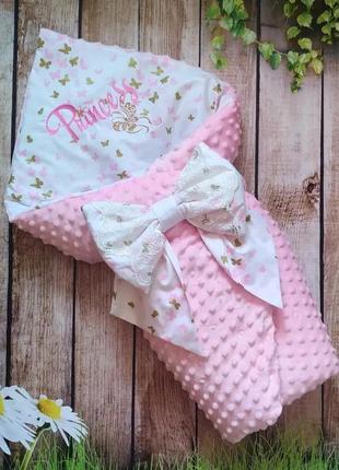 Летний розовый конверт с вышивкой для девочек, плюш + хлопок