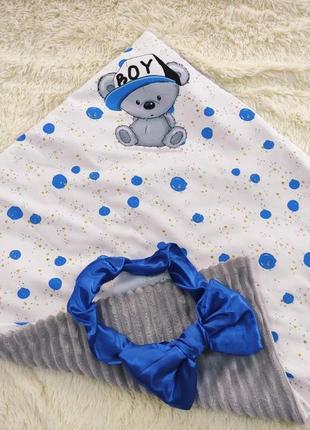 Летний конверт одеяло для новорожденных малышей, серый, принт медвежонок boy3 фото