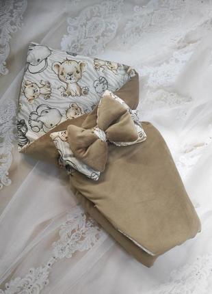 Зимний велюровый конверт одеяло для новорожденных, капучино