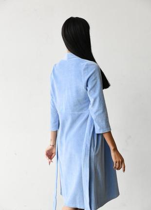 Теплый велюровый халат для беременных и кормящих, голубой4 фото