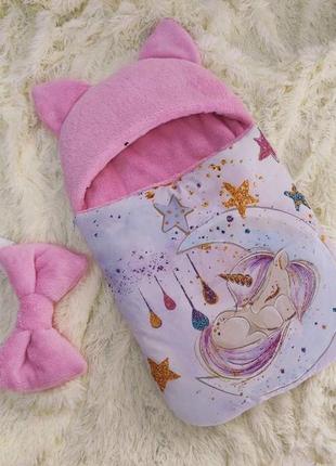 Конверт спальник для новорожденных девочек, розовый с принтом