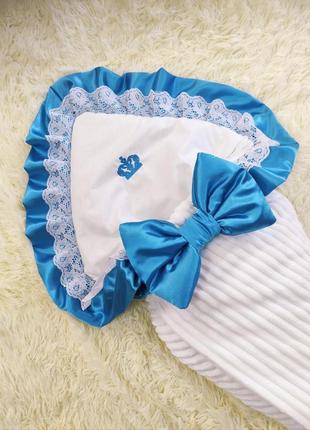 Летний плюшевый конверт для новорожденных, белый + синий2 фото
