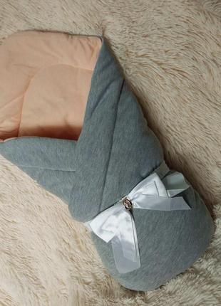 Демисезонный конверт одеяло mini для новорожденных, серый с персиковым1 фото