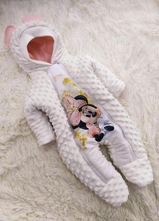 Демисезонный комплект одежды для новорожденных, принт минни, молочный4 фото