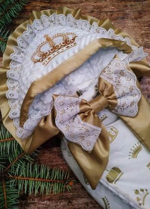 Конверт - одеяло для новорожденных, летний белый с капучино2 фото