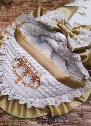 Конверт - одеяло для новорожденных, летний белый с капучино3 фото