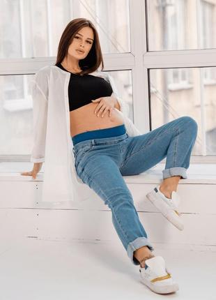 Стильные голубые джинсы бойфренды для беременных 42 размер4 фото