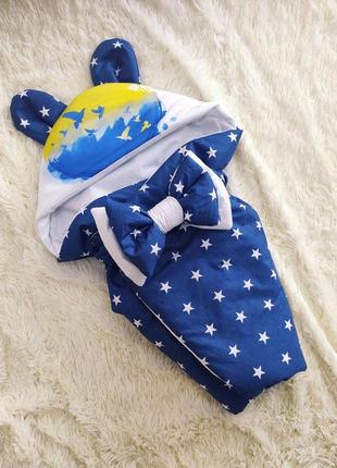 Летний хлопковый конверт для новорожденных, принт голуби, синий