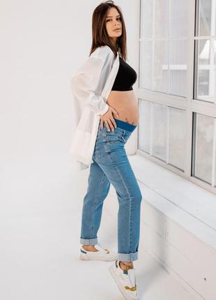 Стильные голубые джинсы бойфренды для беременных 42 размер3 фото