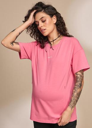 Стильна трикотажна футболка для вагітних та годування muse малинова3 фото