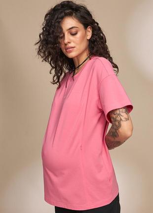 Стильна трикотажна футболка для вагітних та годування muse малинова6 фото