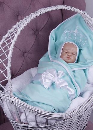 Летний детский плед-конверт "queen" ментоловый