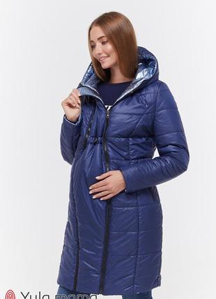 Двостороннє пальто для вагітних kristin ow-49.012, синій металік 44 розмір7 фото