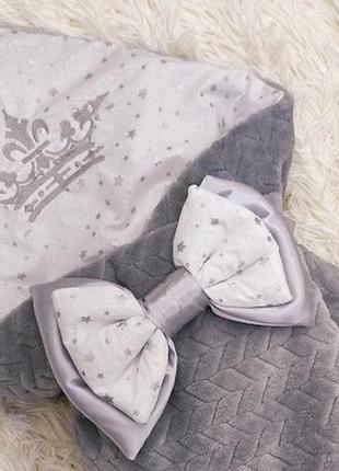 Зимний конверт - одеяло для новорожденных, вышивка корона, серый2 фото