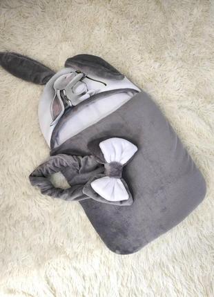 Спальник из махры на флисе для новорожденных, серый, принт зайка2 фото